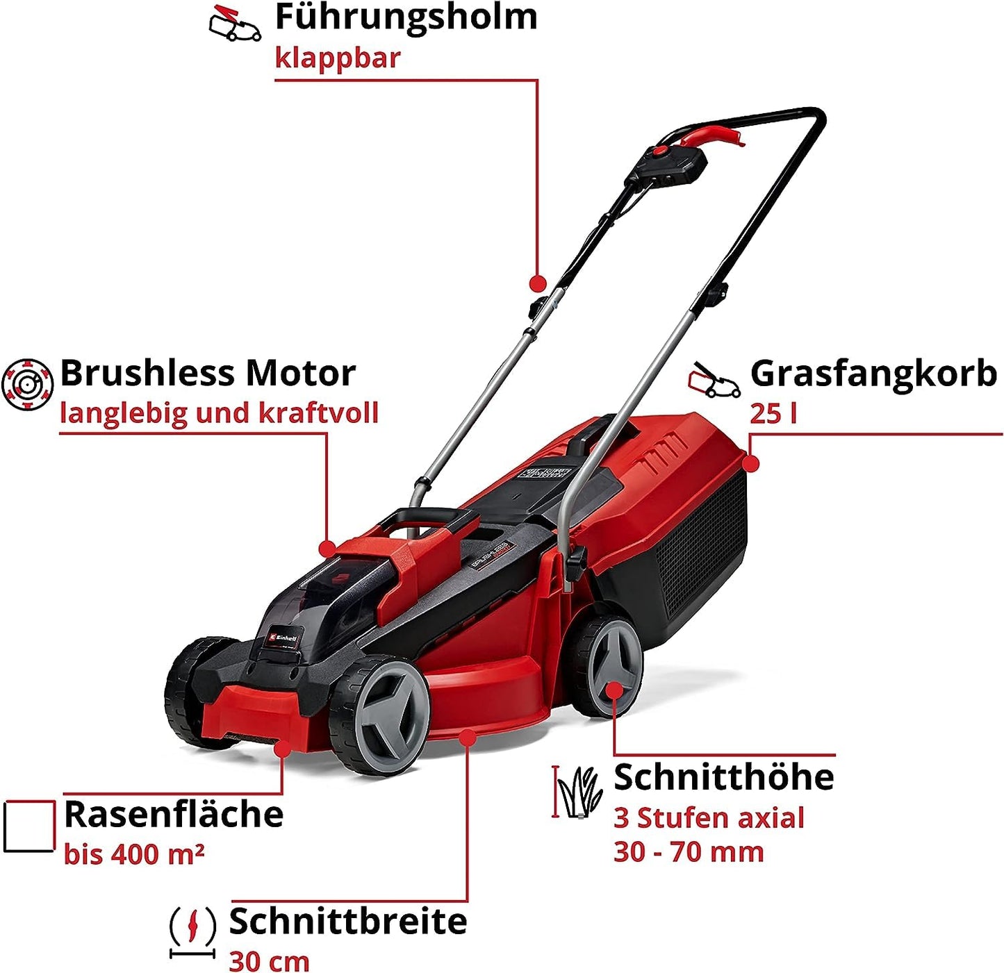 Cortacésped a Batería 18V – 30 cm, 25L, Altura Ajustable